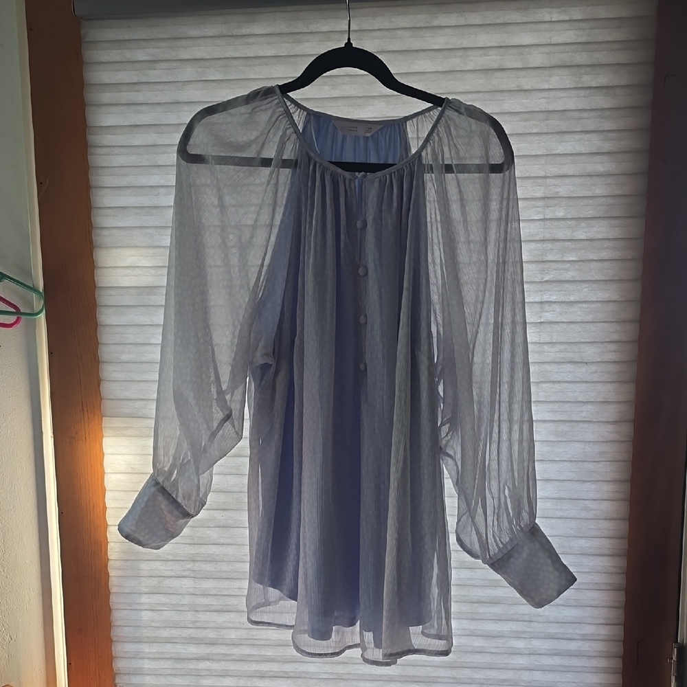 LC Lauren Conrad Sheer Light Blue Long-Sleeve Blouse
